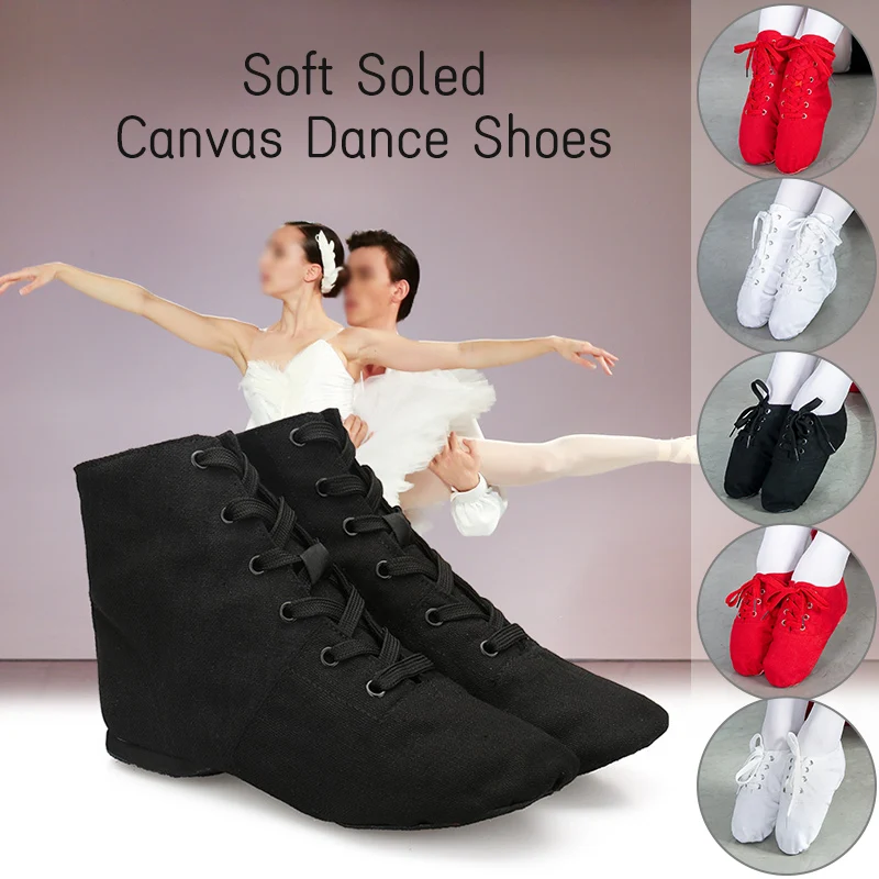 Women Dancing Boot Shoes Low Heel Soft Sole Canvas Lace Up Ballet Shoes Dance Slippers Gymnastics Training Shoes