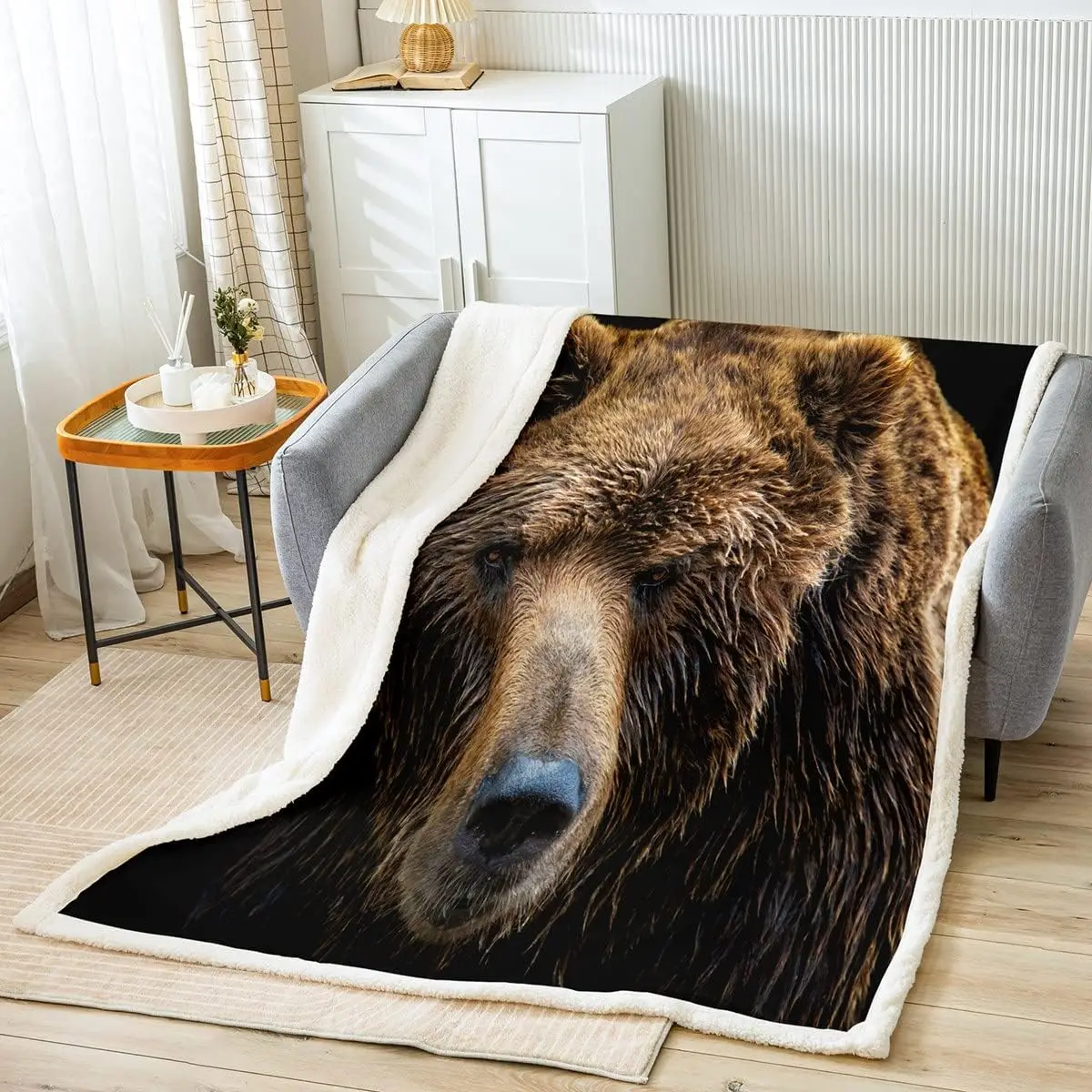 

Kawaii Bear Fleece Throw Blanket Wild Animal Plush Blanket for Bed Sofa Couch Rustic Cabin Country Sherpa Blanket Nature