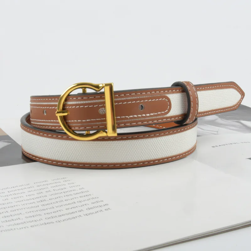 Elegant Two-Tone Belt with Gold Buckle - Premium Quality, Adjustable for Perfect Fit