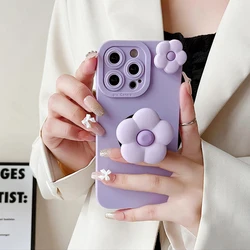 Cute Daisy Flower Holder Case for Samsung Galaxy S24 S23 Ultra S22 Plus S21 FE S20 S10 S9 S8 Soft Lavender Stand Cover