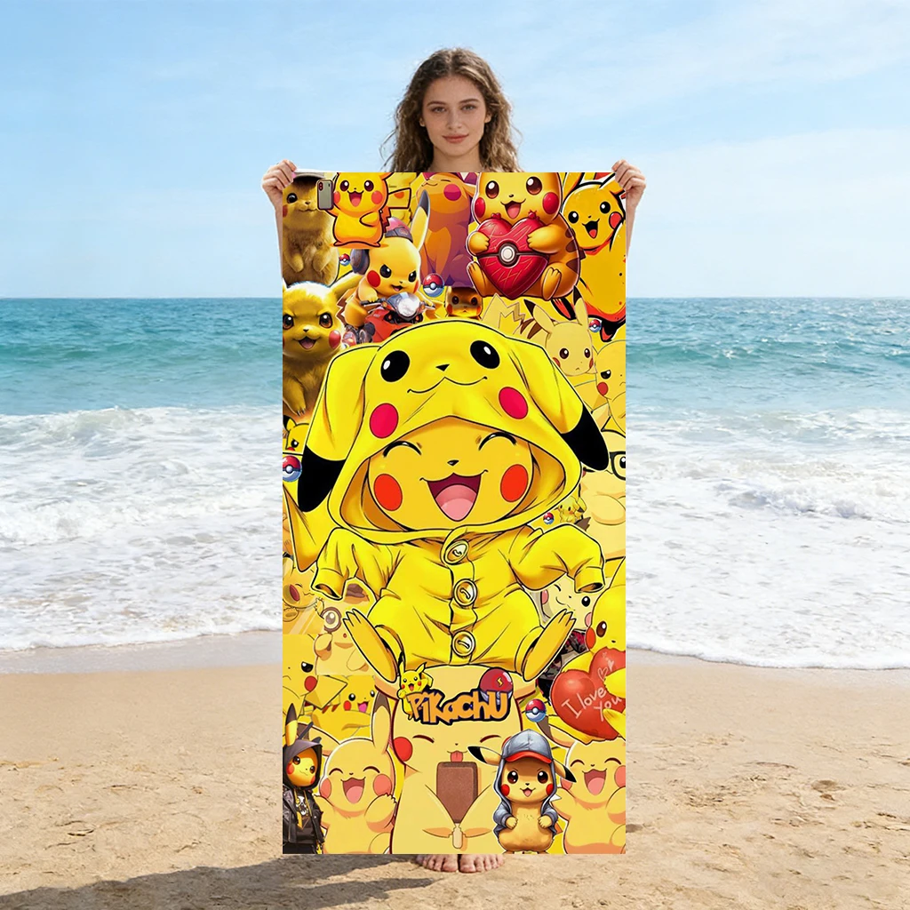 Pokemon Pikachu Strandtuch, schnell trocknendes, kleines bis großes Badetuch für Strand, Pool, Yoga, Fitnessstudio, Zuhause, Reisetuch, Geschenk für Freunde