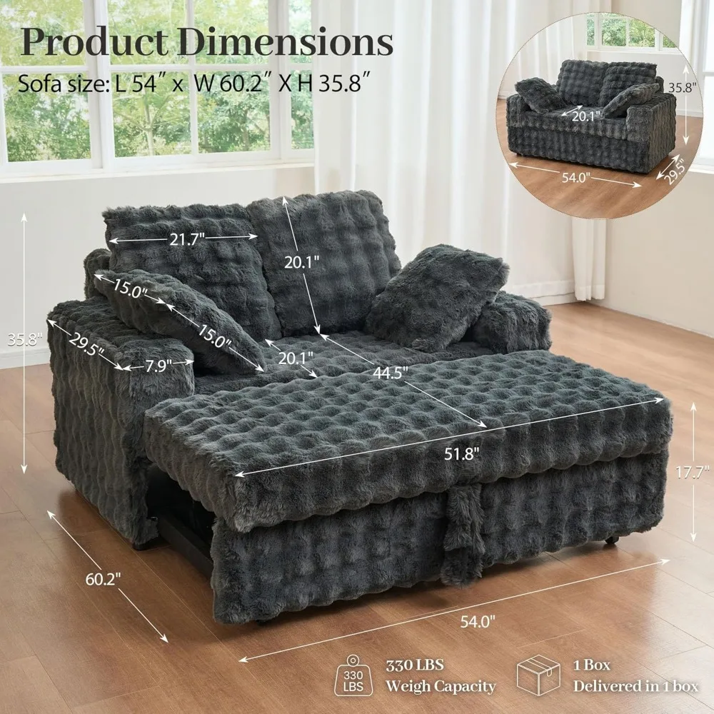 Belffin Upholstered Chaise Lounge Chair Indoor Pull Out Sofa Bed Couch with Pillows Sleeper Couch Plush Corduroy Pull Out Sleepe