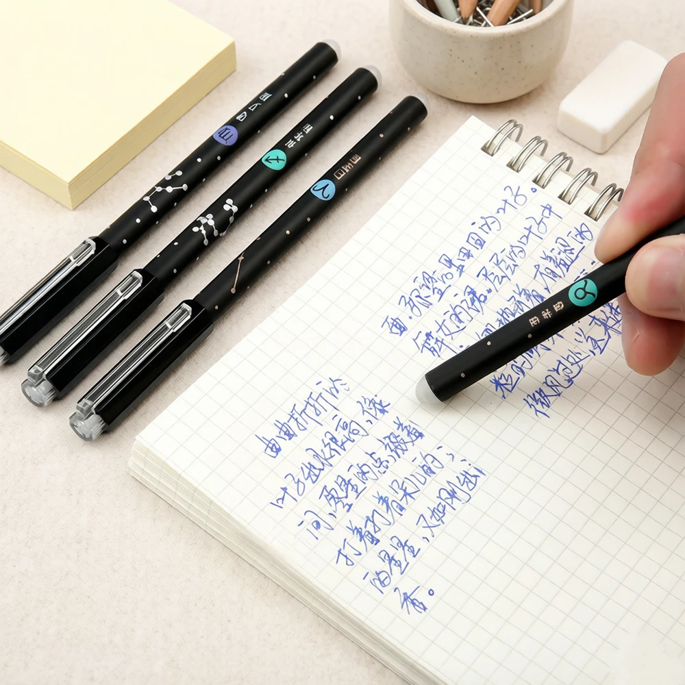 12PCS 0.5MM Heat Erasable Pens, Needle Pen Nib, Colored Heat Sensitive Erasable Gel Pen, Smooth Writing, Black Blue Ink