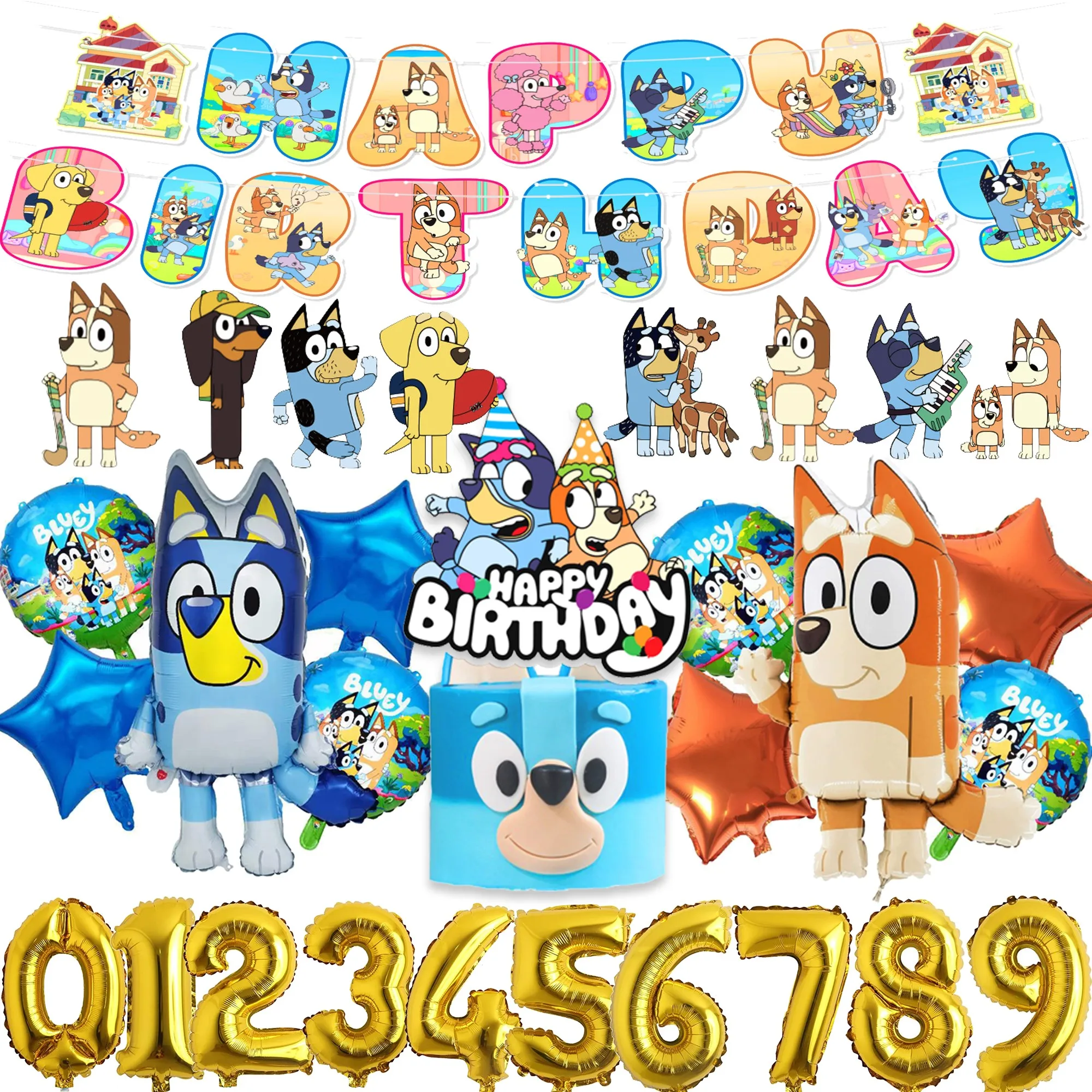 

Cute Bluey Bingo Balloon Set Birthday Decoration Balloons Cute Foil Balloons Age Number Balloon Set Party Cake Decoration Props