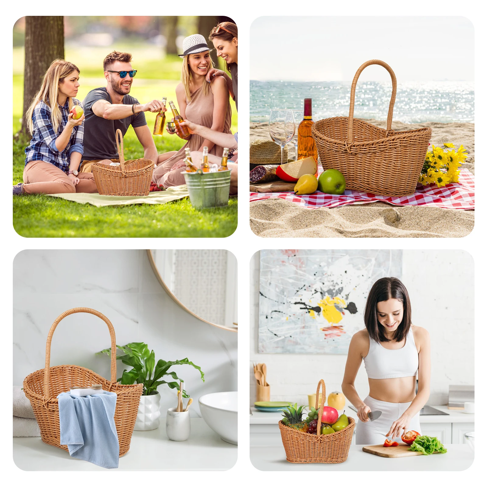 

Gather Woven Gift Basket Fruit Picking with Handle Wicker Shopping Egg Collecting