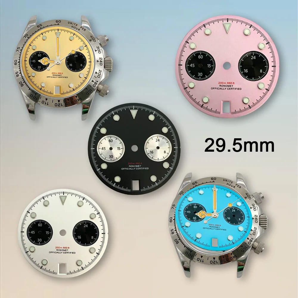 Watch modification parts 29.5mm S Dial Panda Dial Fit VK64 Movement Green Luminous High-Quality Dial Watch Accessories