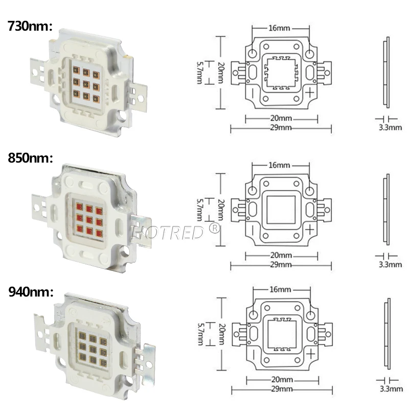 10W High Power LED Chip IR Infrared 730nm 850nm 940nm Emitter Light Lamp Matrix 730Nm 850Nm 940nm For DIY Night Vision Camera