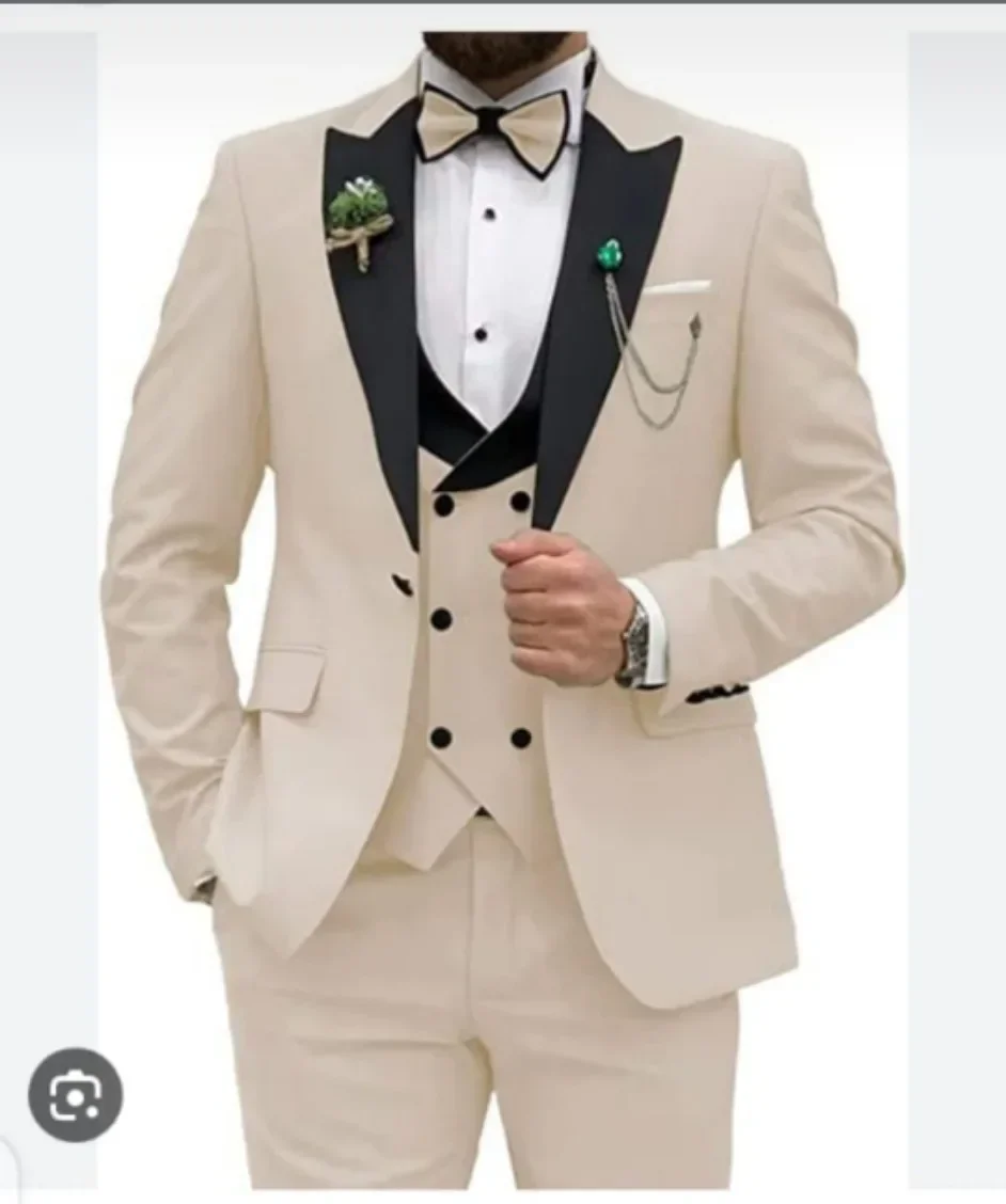 Nowy męski garnitur biznesowy trzyczęściowy oblubieniec drużba ślubny kostium suknia bankietowa Homme Trajes Elegante Para Hombres