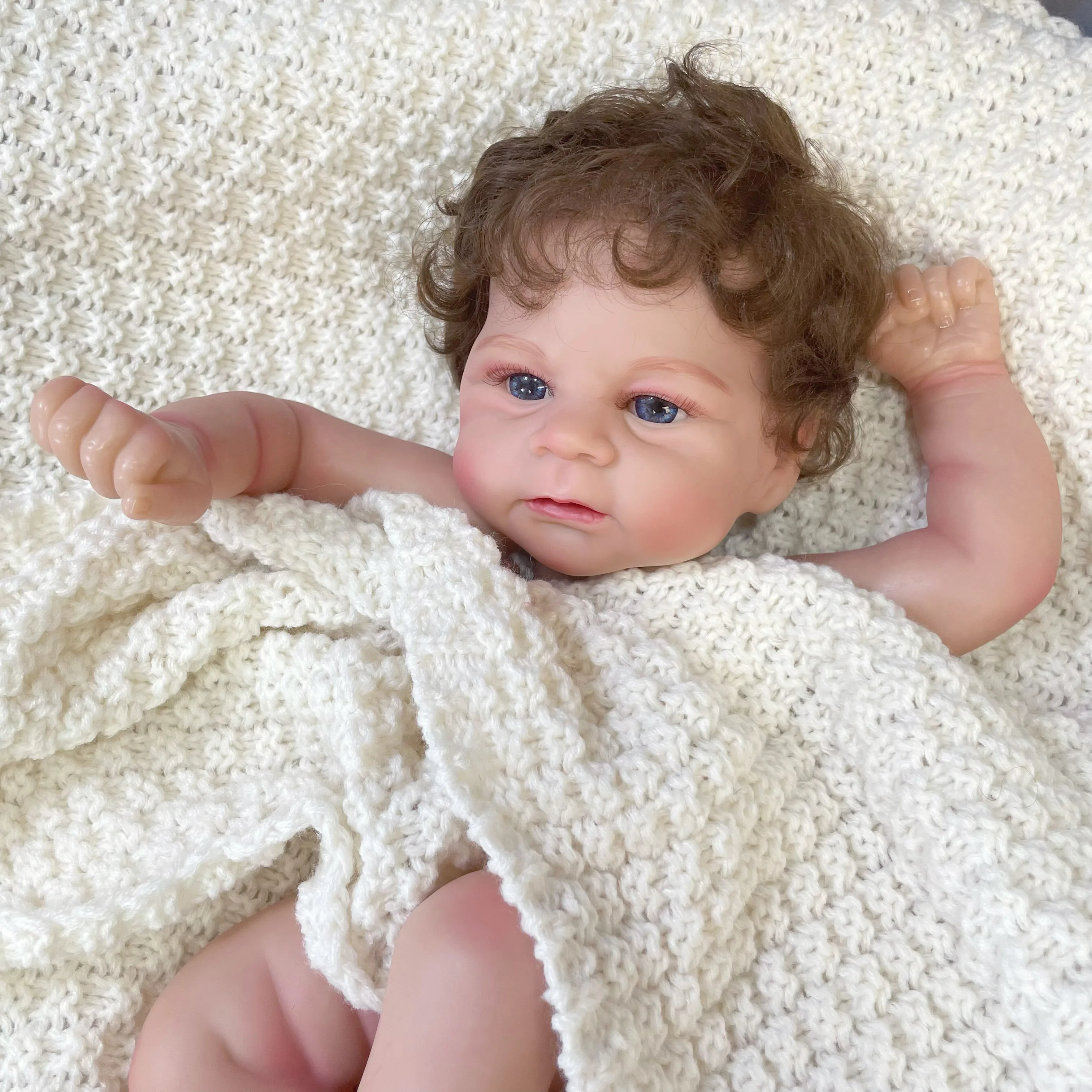 Elijah Reborn Doll Kit 18inch Unassembled Lifelike Multiple Layers Painting Doll Parts Visible Veins Hand Rooted Curly Hair