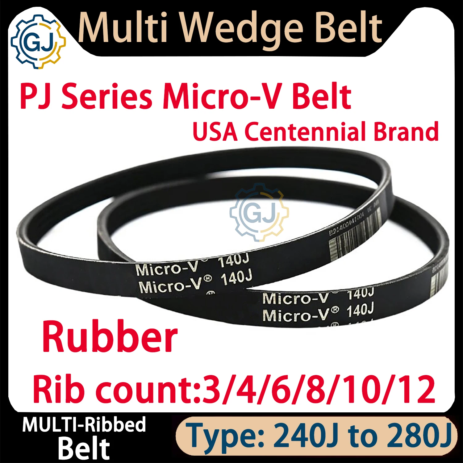 Multi Wedge Belt 240J 250J 254J 260J 270J 280J Micro-V Industrial Electrical Transmission Multi Groove MULTI-Ribbed Belt Drive