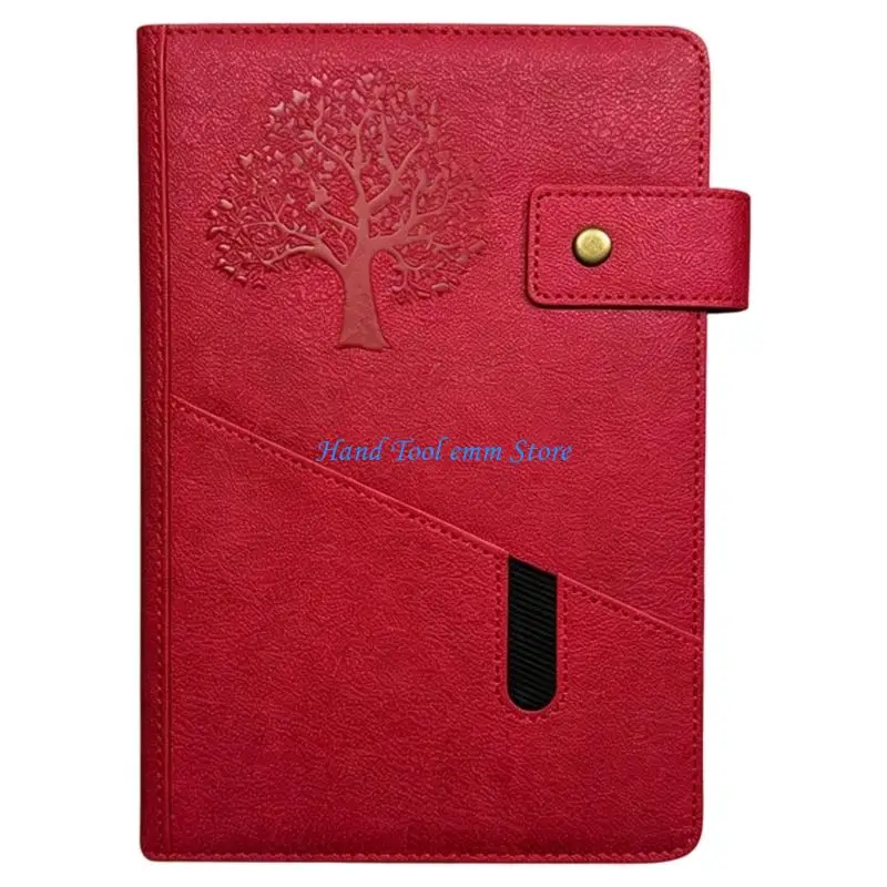 H37F Life Tree Embossed Notebook PU Leather Journal With Front Pocket And Button Closure 100 Sheets Lined for Students