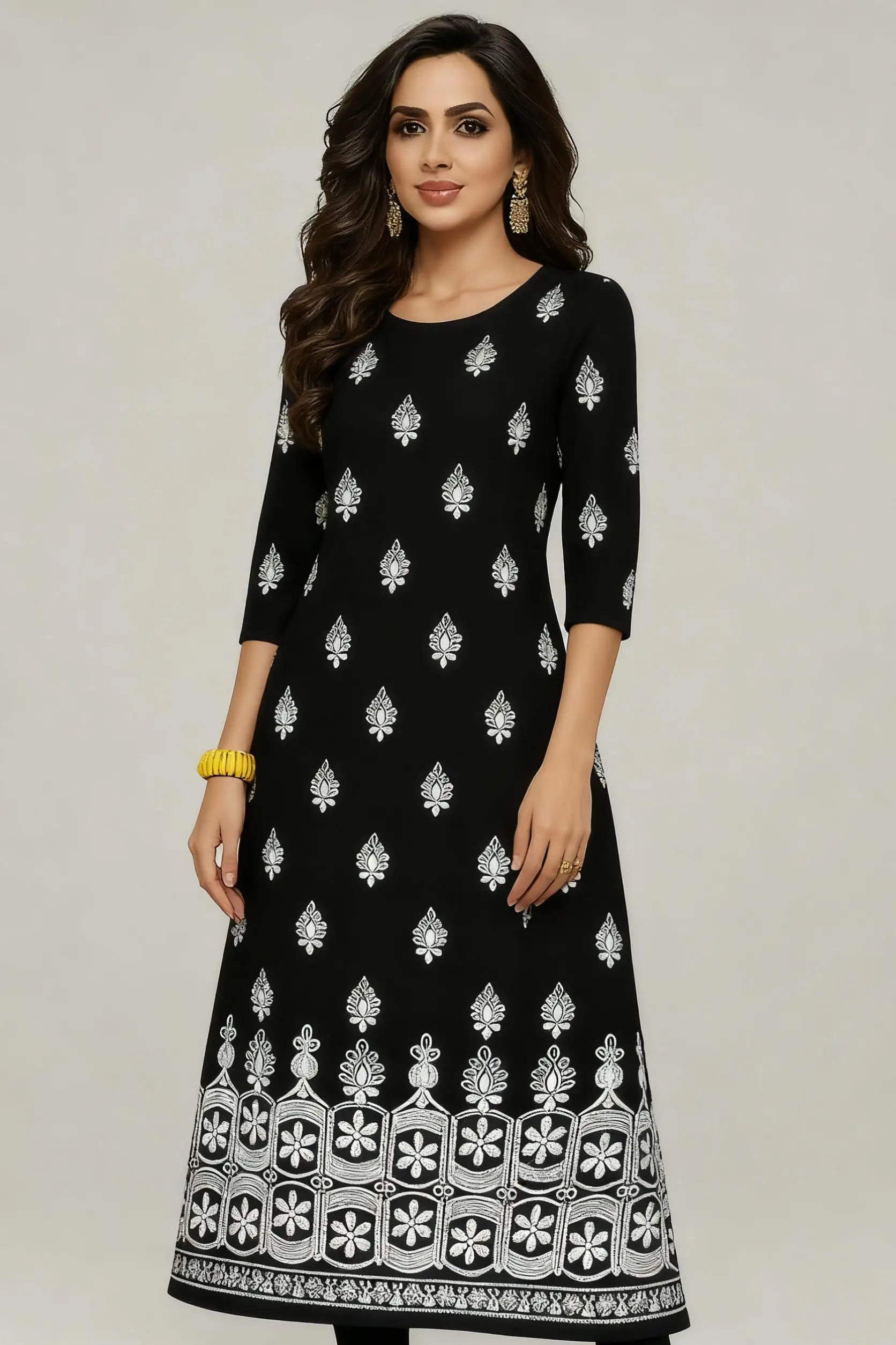 

National style Kurt Women's Fashion Comfortable Slit hem Straight Ethnic Abito Donna Musulmana Girls Prayer Dress Turkish Abaya