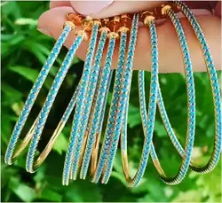 New Arrival Trendy 40mm Blue Turquoise Big Hoop Earrings for Women Brass with 18K Gold Plated Color Fashion Jewelry for Party