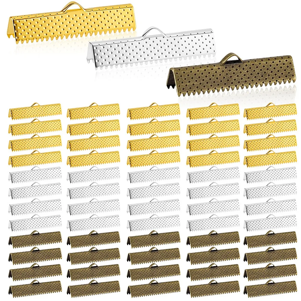 

300Pcs 3 Colors Iron Ribbon Ends Rectangle Mixed Color 30x7x6mm Hole: 1.5x4mm 100pcs/color