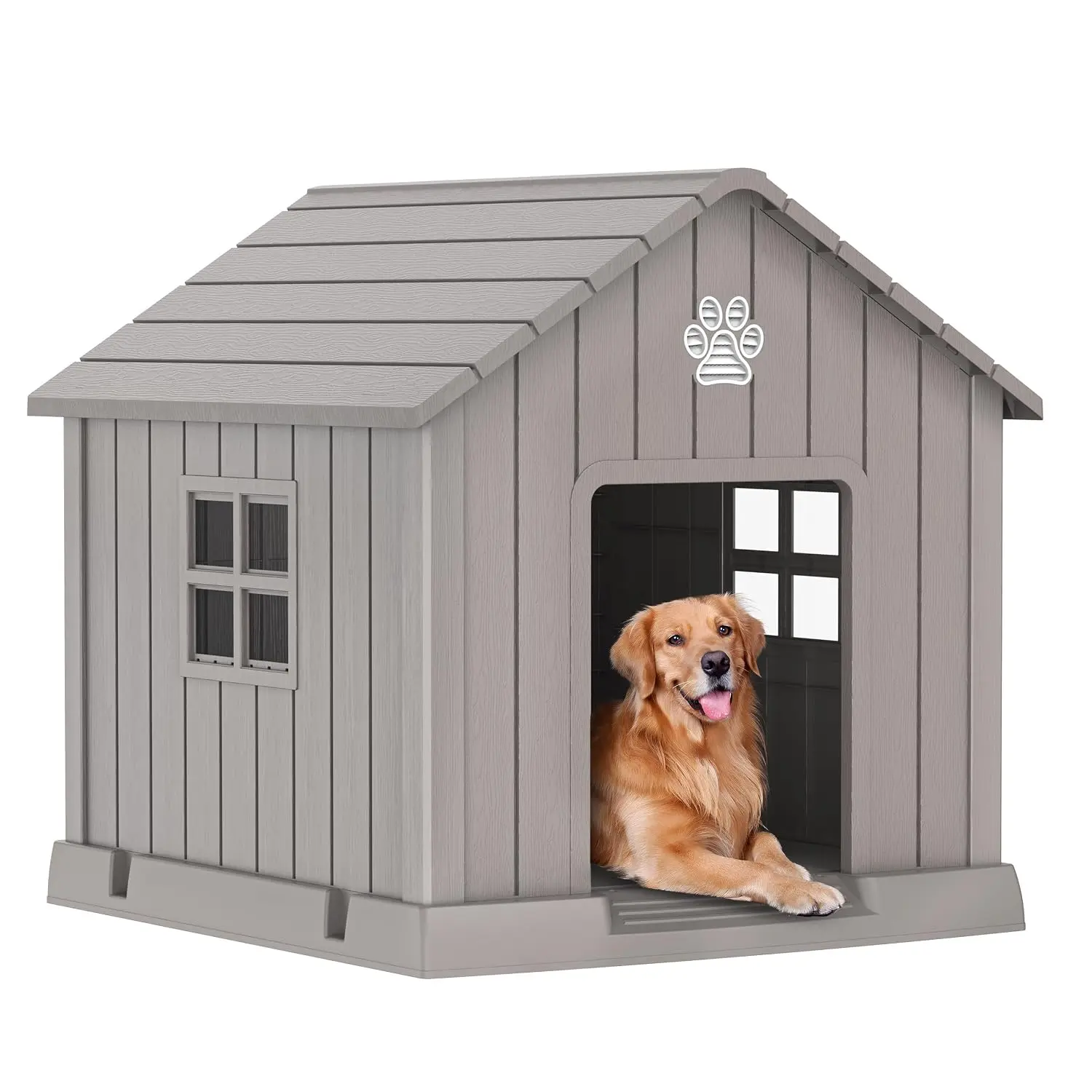 Durable Resin Dog House Weatherproof Shelter Air Vents Elevated Floor Small Medium Large Dogs Easy Assemble 38.82