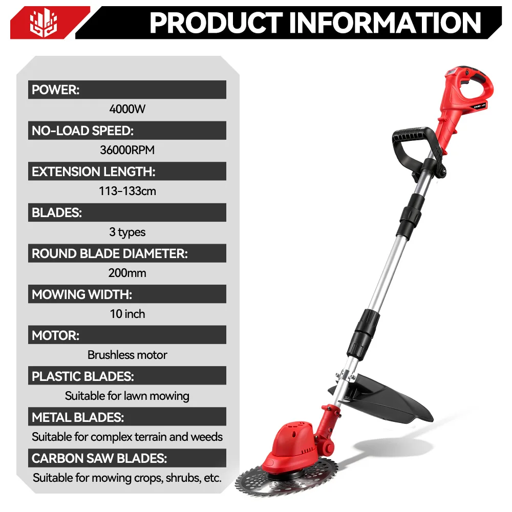 ONEVAN 36000RPM Brushless Electric Lawn Mower Cordless Grass Trimmer Foldable Adjustable Garden Cutter For Makita Battery Pin