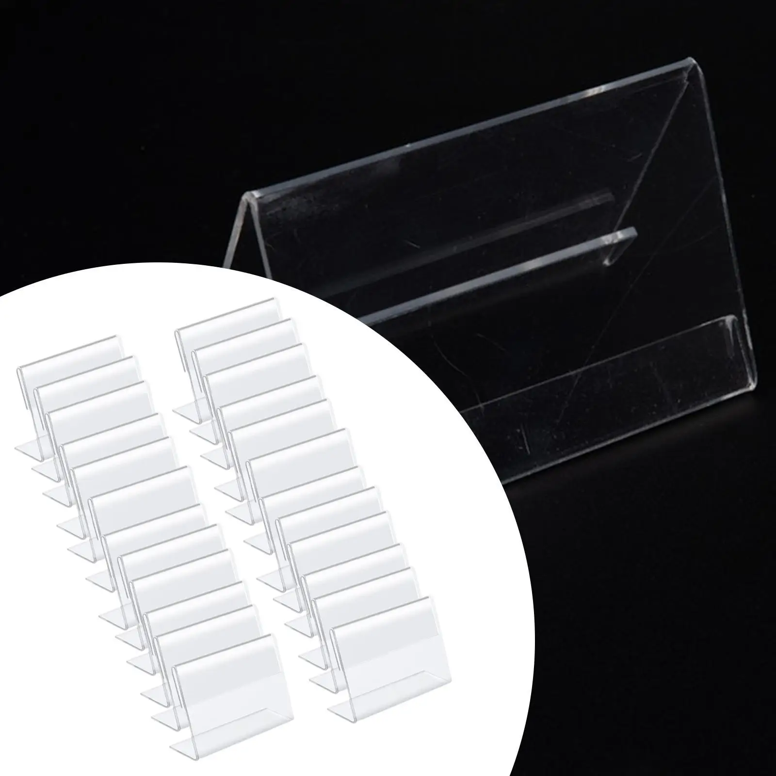 100x Acrylic Mini Sign Price Tag Holder 1.5x0.8inch Reusable for Information Display Accessory Transparent Sign Stand L Shape