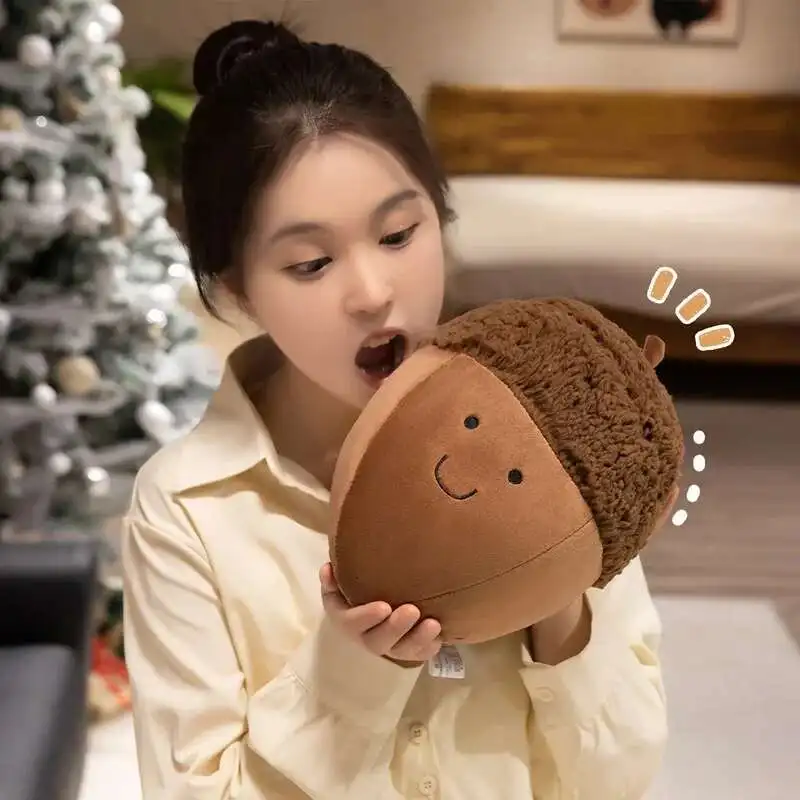 Adorable pomme de pin famille peluche oreiller doux bébé poupée dessin animé châtain peluche jouets mignon doux coussin cadeau d'anniversaire de noël