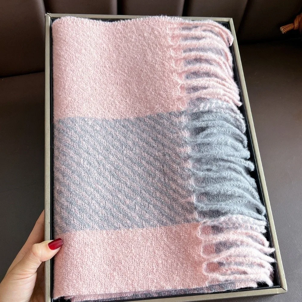 Soft Checkered Faux Cashmere Scarf Fringed Color Block Plaid Shawl Warm Thickened Neck Scarf Party