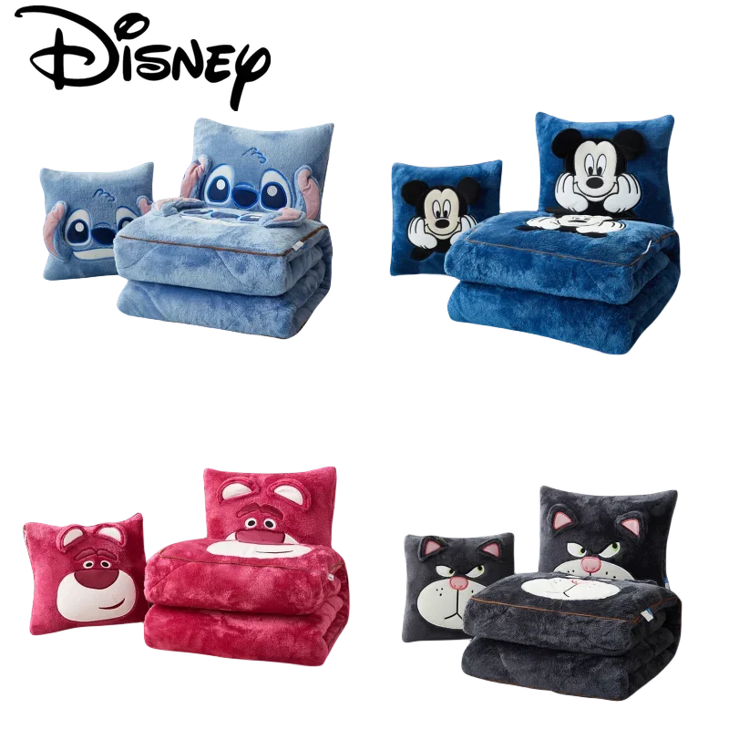 

Stitch Arctic Velvet Autumn and Winter Warm Quilt Lucifer 2-in-1 Office Nap Blanket Mickey Minnie Car Blanket Pillow Child Quilt