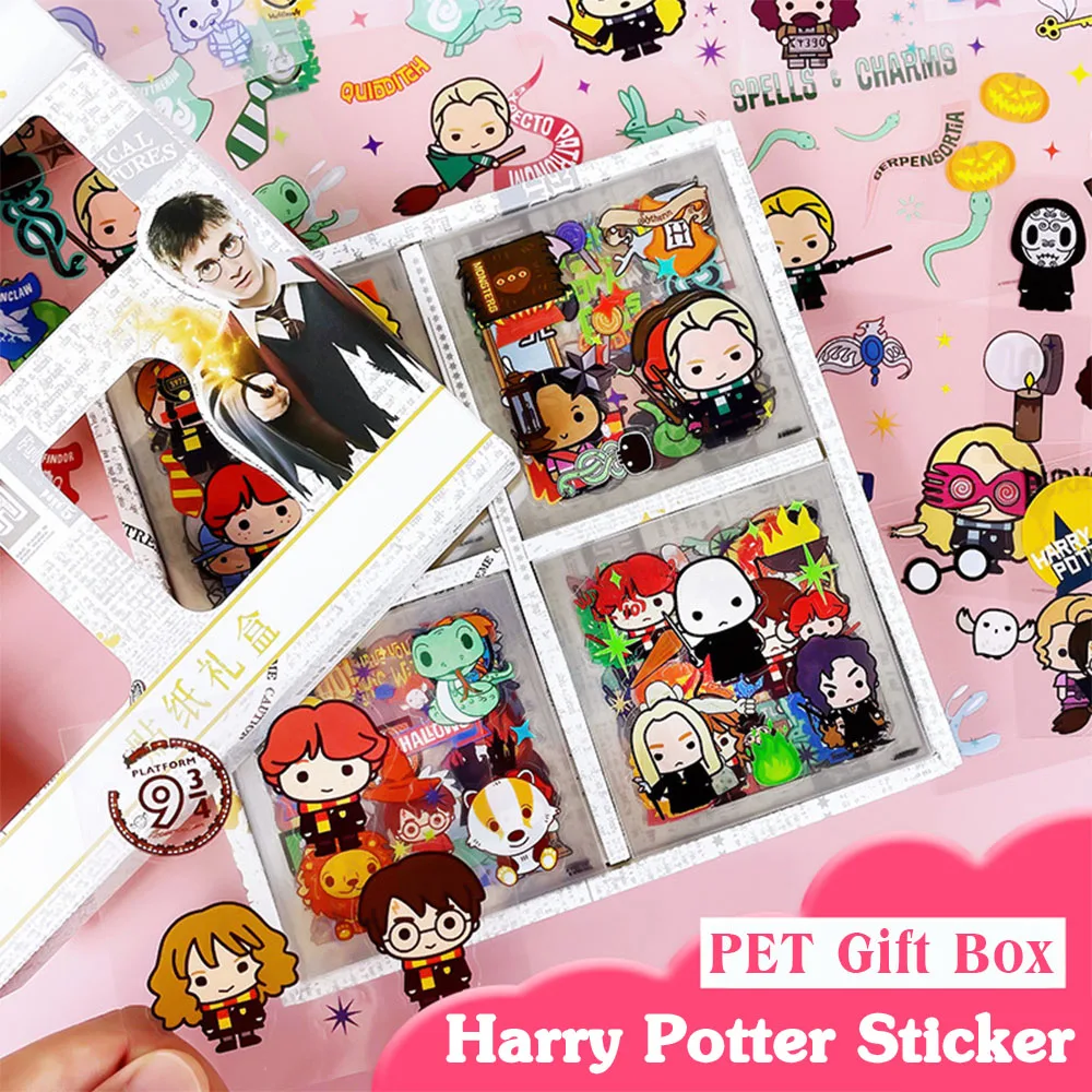 60 hojas/caja de pegatinas de Harry Potter, conjunto Kawaii DIY de cuentas de mano, calcomanía para mascotas, decoración de botellas, pegatinas impermeables, juguetes para niños sin repetición