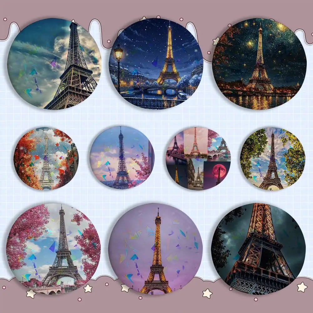 

P-Paris Eiffel Art T-Tower Creative Round Badge Button Pin Bag Decor Fans Collection Friends Gift Brooch