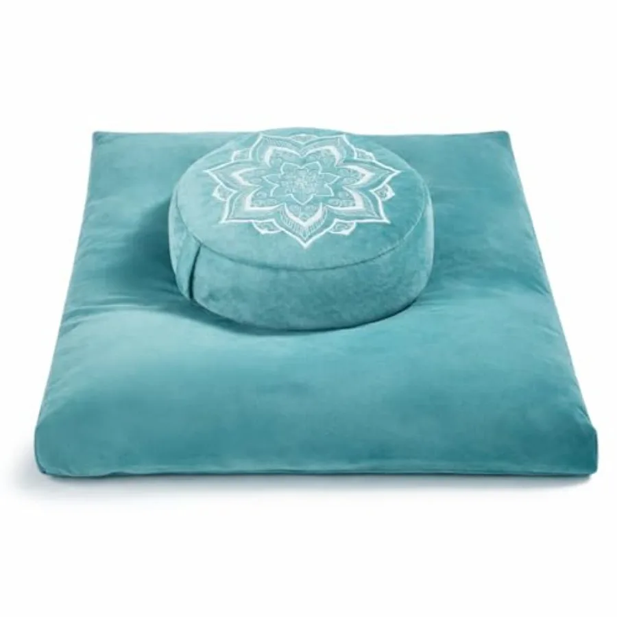 

Meditation Zafu Cushion Set with Buckwheat Hulls and Memory Foam - Ergonomic Support for Yoga and Sitting - Removable Machine-W