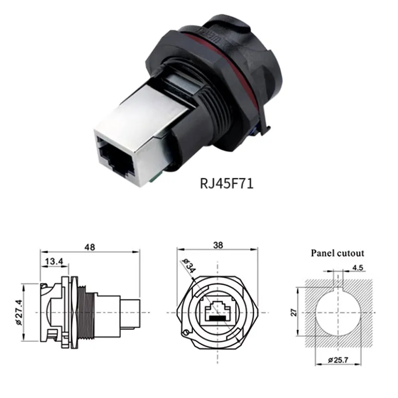 Conector de red impermeable RJ45F, enchufe hembra de ángulo recto RJ45F71, enchufe de aviación de plástico con Clip, junta macho RJ45F6 IP67