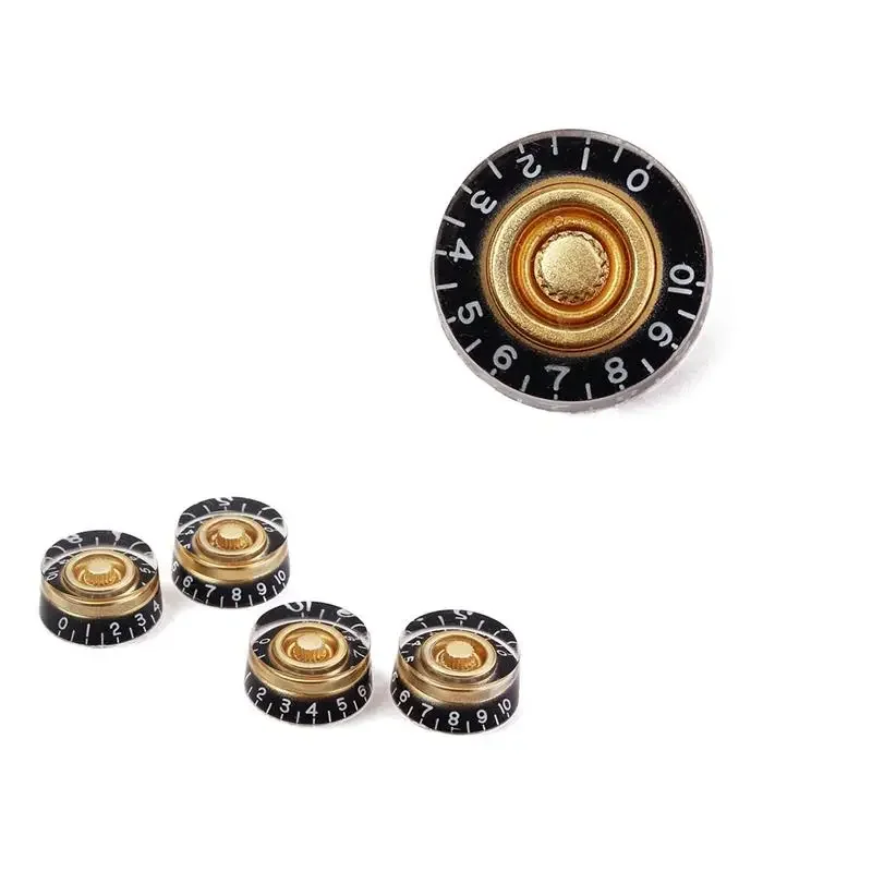 4PCS Black Gold Guitar Control Knobs Acrylic Guitar Speed Knobs with White Word for Electric Guitar Accessories Parts