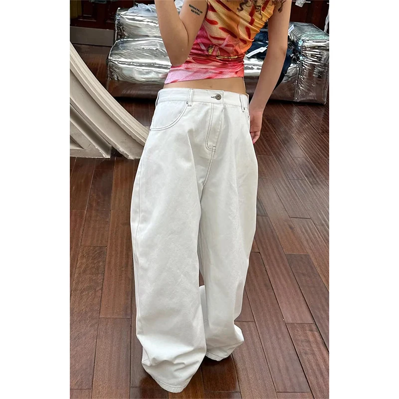 Vintage Borduren Vrouwen Witte Baggy Jeans 2025 Herfst Harajuku Y2k Wijde Pijpen Denim Broek Oversize Broek Jaren 2000 Kleding