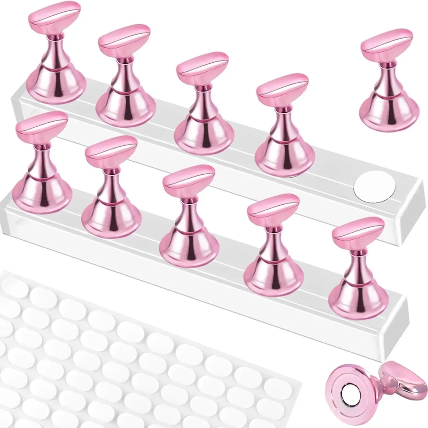 2 Set Nail Stand with 100 Pcs Double Sided Tape, Press on Nail Stand for Painting, Nail Art Display, Home DIY Salon Supplies