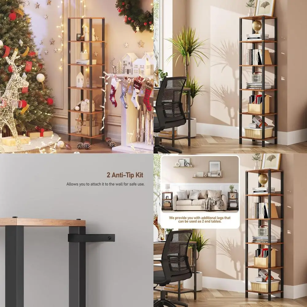 

Компактная 6-уровневая книжная полка для небольших помещений, штабелируемая своими руками, подходит для гостиной, офиса и прихожей, коричневая отделка в деревенском стиле