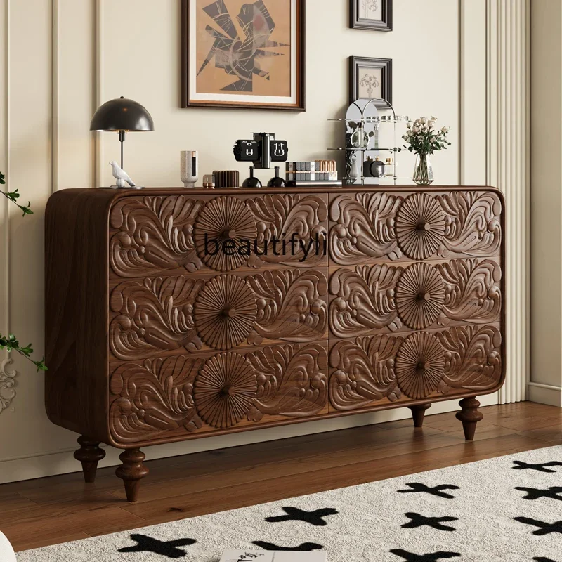 Medieval solid wood chest  bedroom multi-functional locker  living room decoration partition integrated retro old  cabinet