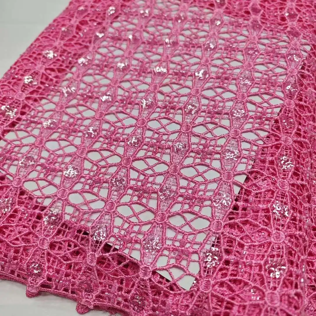 Pink Nigerian Water Soluble Cord Lace Fabric 2024 High Quality 5 Yards French Lace Fabric African Lace For Women Wedding Dress