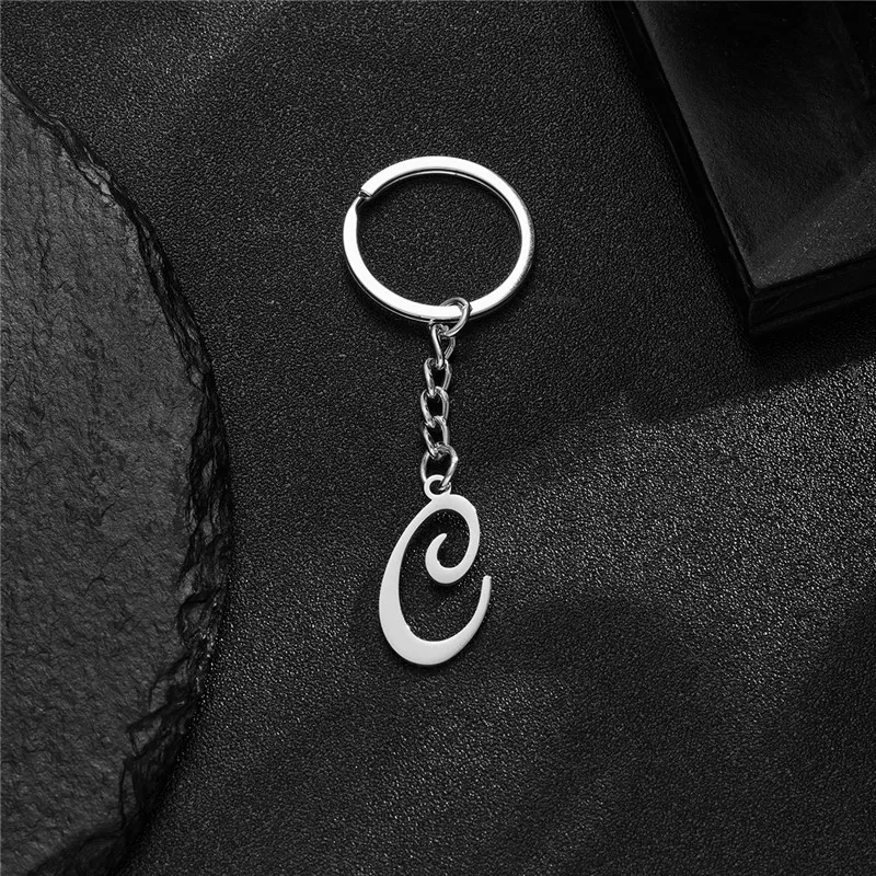 Initial 26 Letter Stainless Steel Metal Keychains for Couple Artistic Alphabet Bag Pendant Charms DIY Accessories Birthday Gift