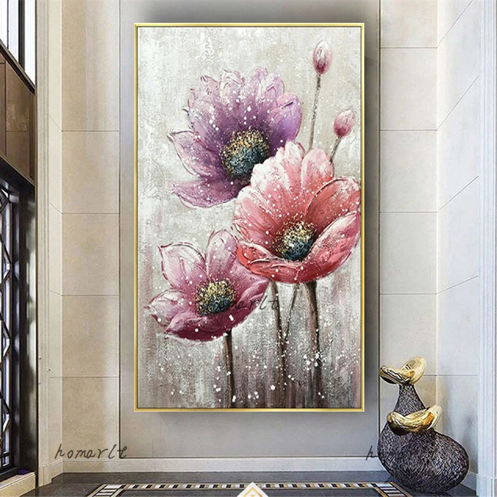 

Handmade Oil Paintings On Canvas Flowers Pink Lotus Large Size Mural Home Wall Art Decoration Hand Painted Living Room Picture