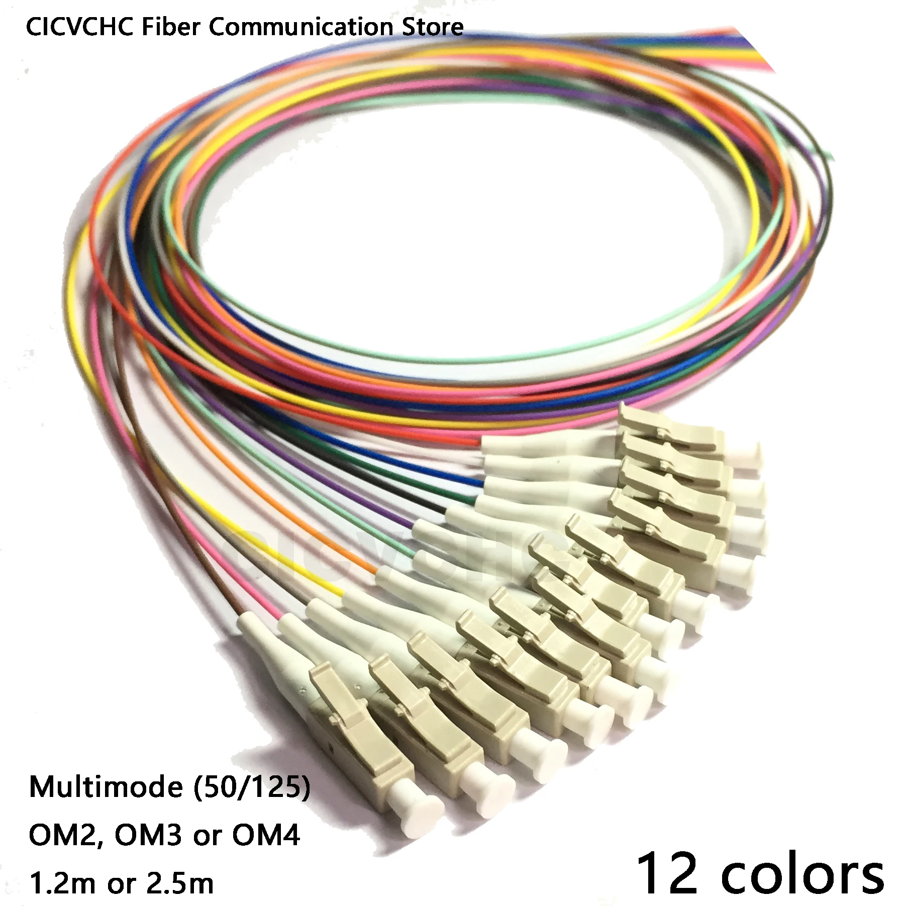 

12 Colors LC/UPC-Multimode(50/125)-OM2, OM3, OM4-0.9mm Cable-1.2m, 2.5m / Optical Fiber Pigtail