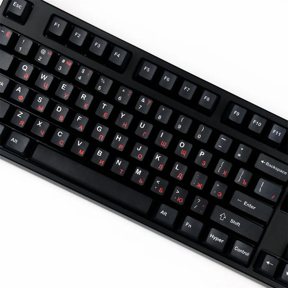 128 Keys Black Russian Keycaps PBT DYE-Sublimation Key Cap Cherry Profile  For MX Switch Mechanical Keyboards