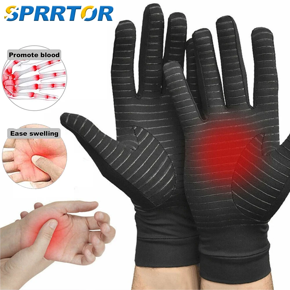 1Pair Full Finger Compression Gloves for Women Men,Copper Arthritis Gloves for Rheumatoid Carpal Tunnel,Hand Pain Relief