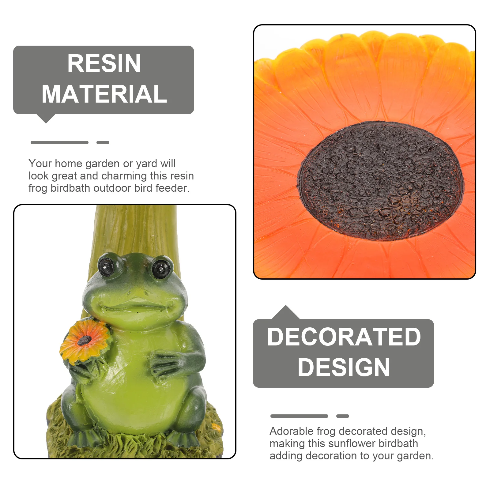 

Frog Resin Bird Bath Outdoor Garden Decor Sunflower Shaped Ground Bird Feeder For Wild Birds Yard Lawn Decoration