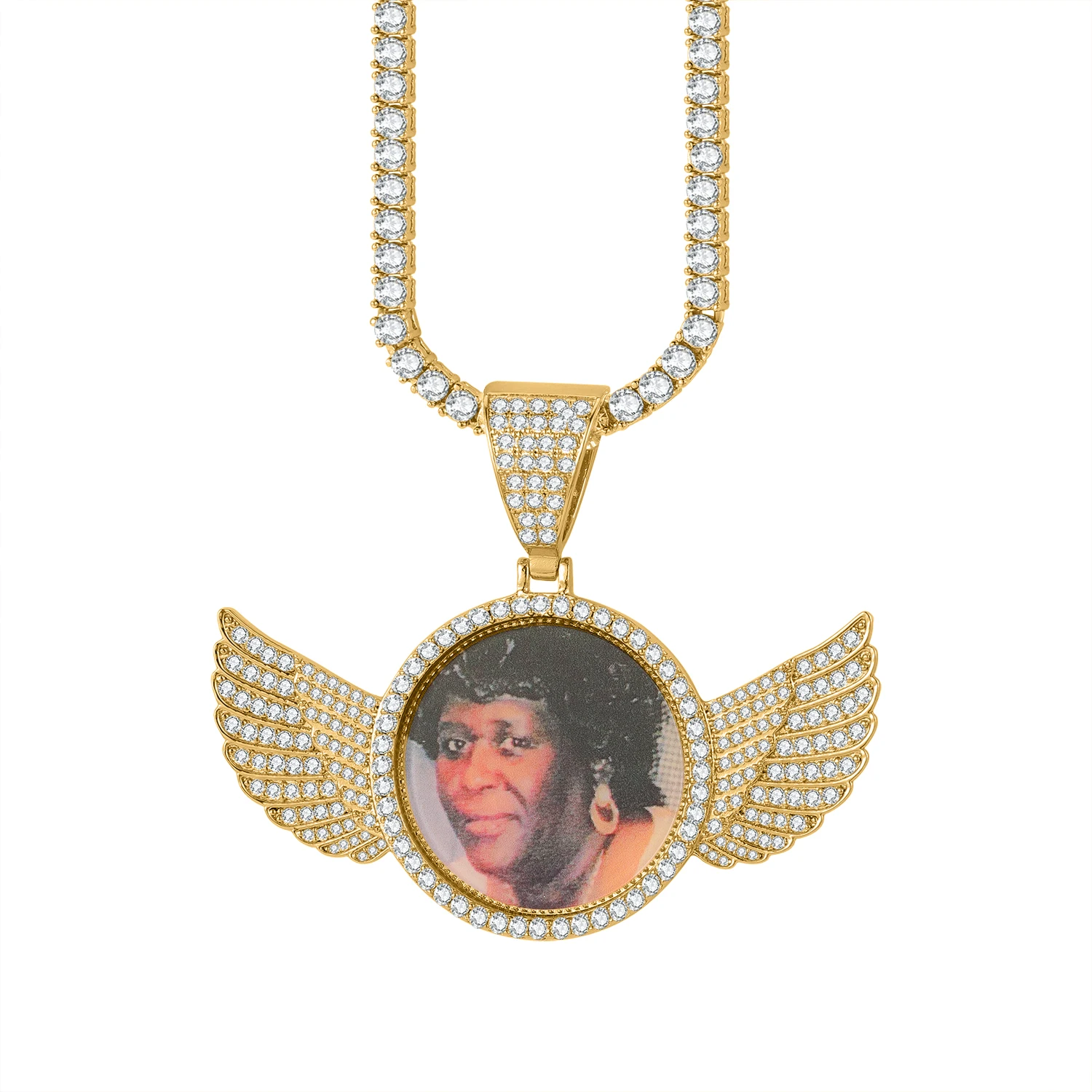 Hip Hop Chains For Men Custom Necklaces With Pictures Engraved Text And Symbols On The Reverse Tennis Chain Gold Pendant