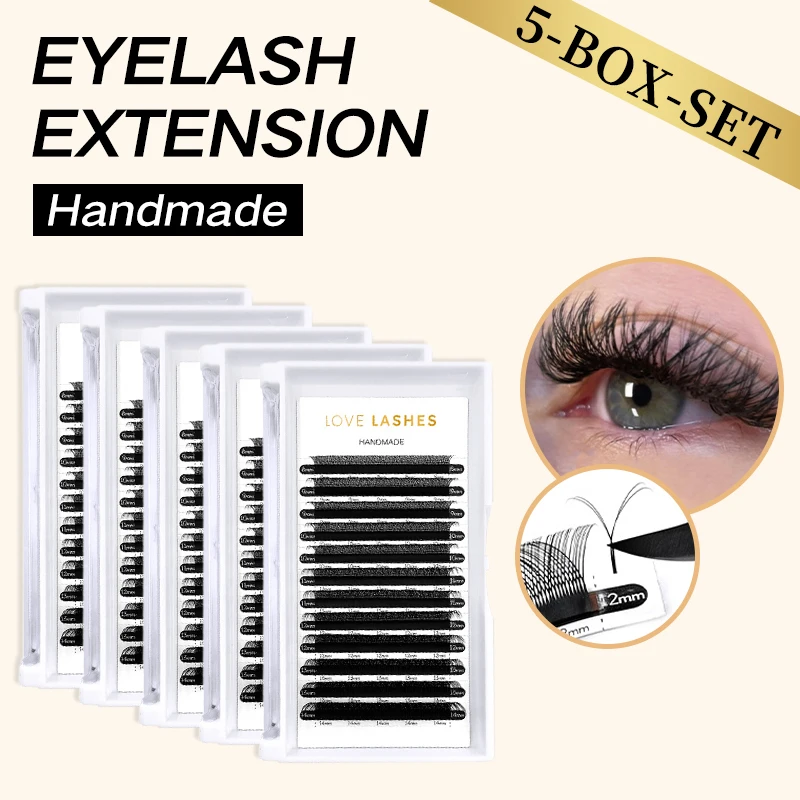 

5-box YY Shaped Lash C D Curl 0.07 Mix Lengths Faux Mink Natural Soft Russian Volume Premade Fans Eyelash Extensions