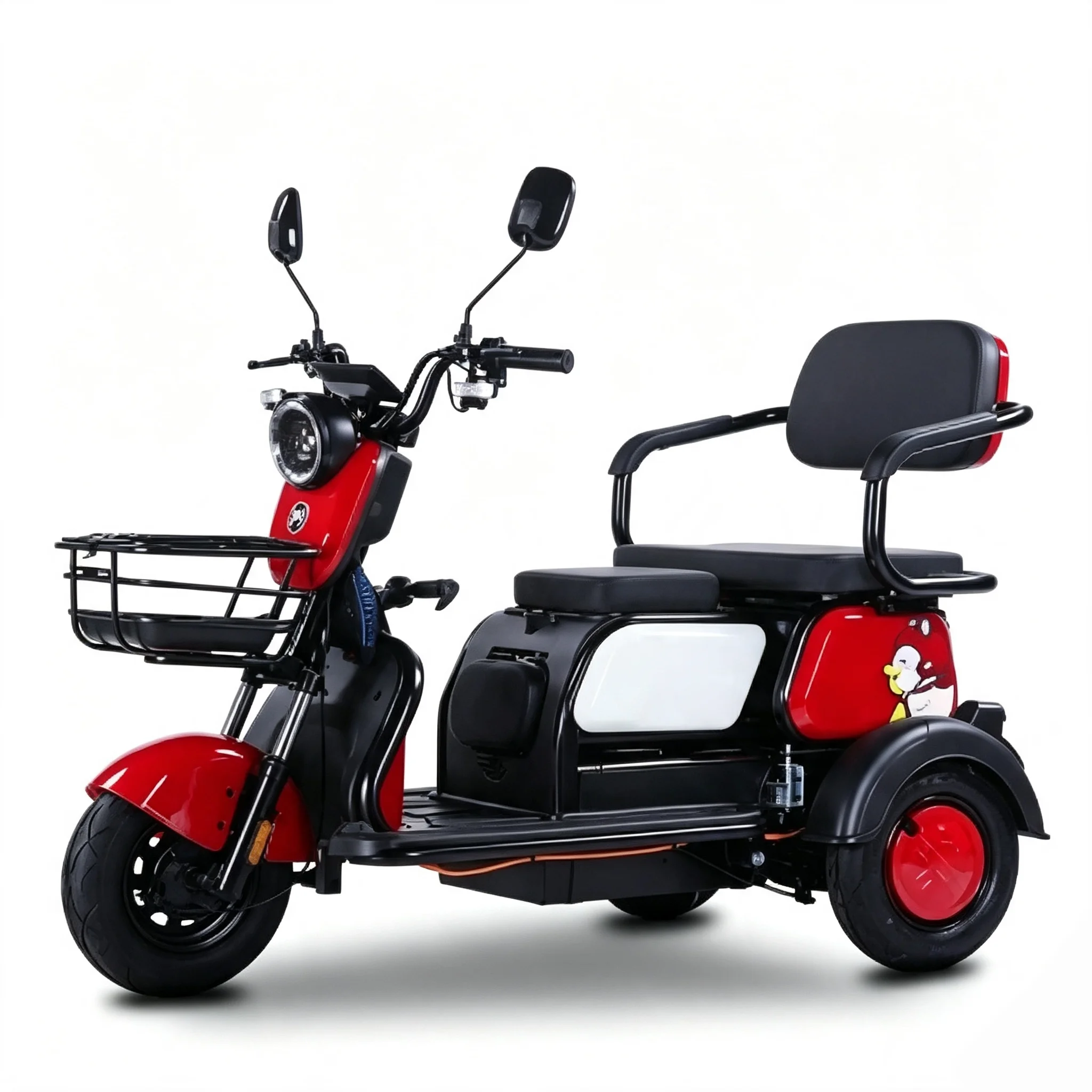 3 Seater Mini Electric Tricycle Elderly Leisure Scooter 3 Wheel Electric Cargo Bike With Front Basket for Family Daily Tricycle