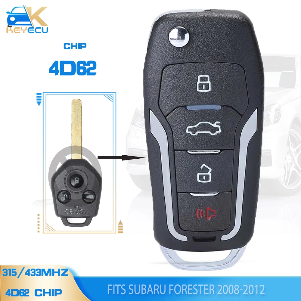 KEYECU 315MHz /433MHz 4D62 Chip Upgraded Flip Remote Car Key Fob 3 Button for Subaru Forester 2008-2012