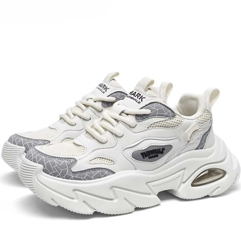 White Daddy Shoes for Men's Casual Sneakers Male Genuine Leather Thick Sole Sports Shoes European Version Tide Heightening Shoes
