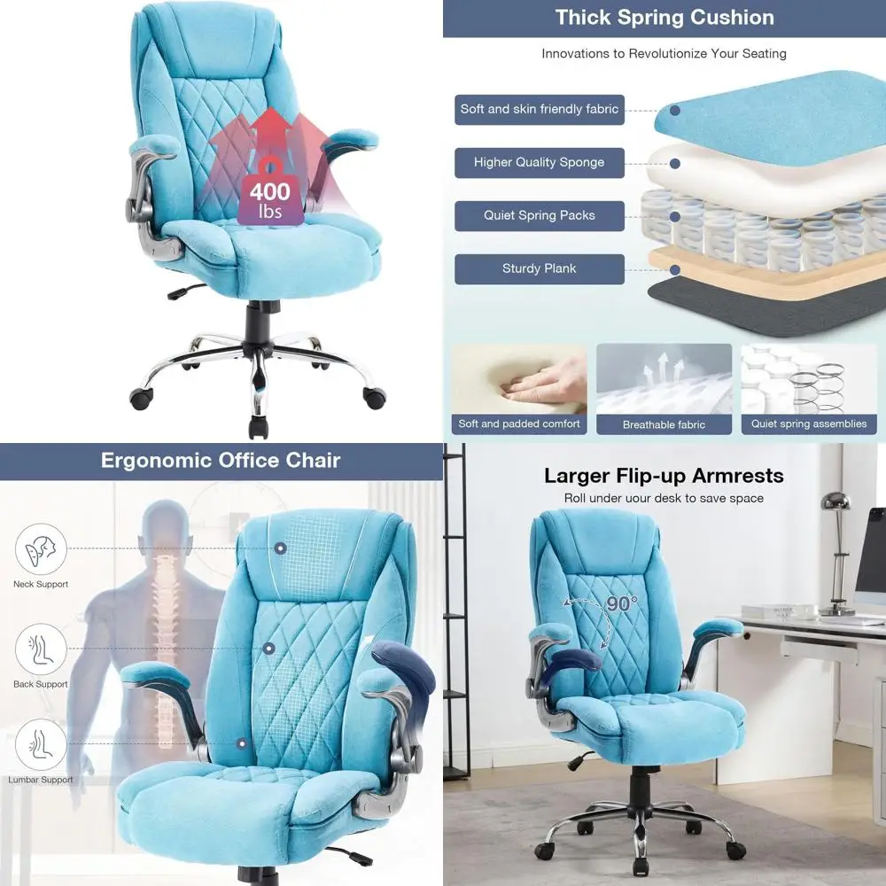 

Эргономичное офисное кресло с высокой спинкой для людей весом до 180 кг, дышащая ткань, регулировка высоты, откидные подлокотники