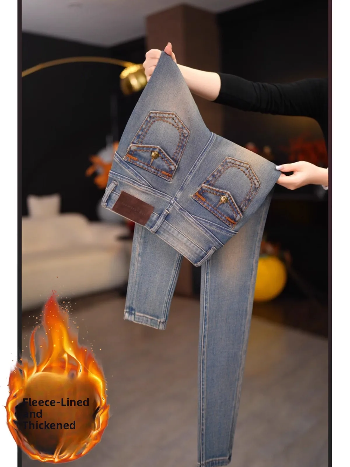 

Джинсы из джинсовой ткани с высокой талией в стиле ретро, женские утягивающие эластичные джинсы на осень-зиму, новые повседневные джинсы с девятью точками до щиколотки