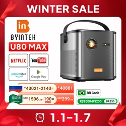 BYINTEK U80 Max 프로젝터, 3D 4K 시네마, 안드로이드 11.0, 와이파이, 미니 휴대용 1080P 홈 시어터 비디오 DLP 프로젝터, 배터리 포함