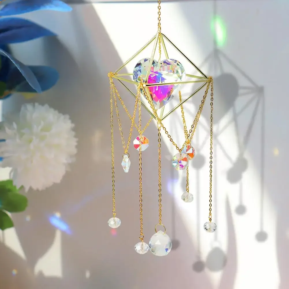 

Hanging Metal Prism Ornament Home Garden Car Decor Love Heart Crystal Suncatcher Rainbow Chaser Window Curtains Pendant