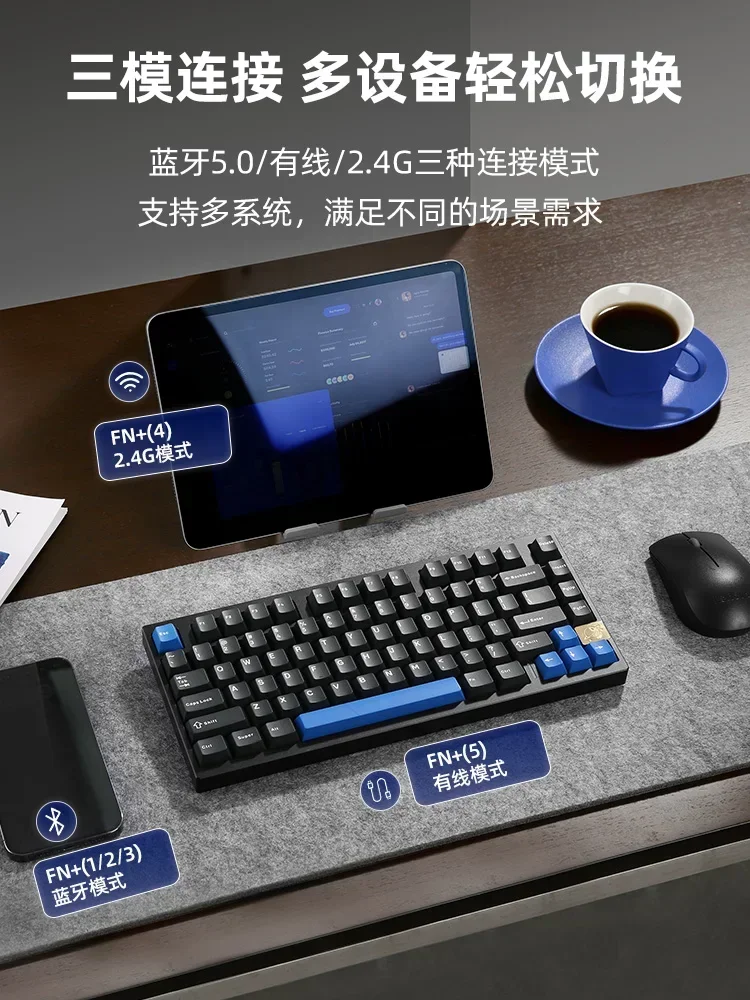 Keynouo AL75 keyboard mekanis nirkabel Bluetooth Aluminium keyboard 3 mode Hot Swap Gasket kustom Rgb Keyboard Gaming